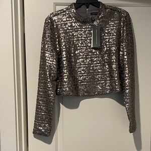 French Connection Metallic Sequin Crop Top